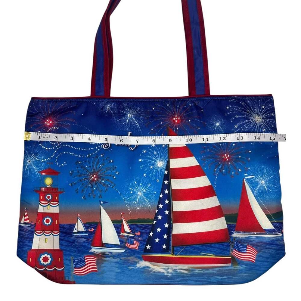 Patriotic July 4th Lighthouse and Sailboat Quilted Handmade Tote Bag - Picture 7 of 7